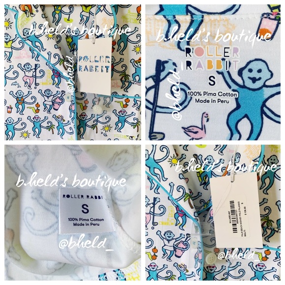Roller Rabbit Palm Beach Monkey Polo Pajamas in Multi Monkey Sz Small S New NWT - Picture 3 of 16